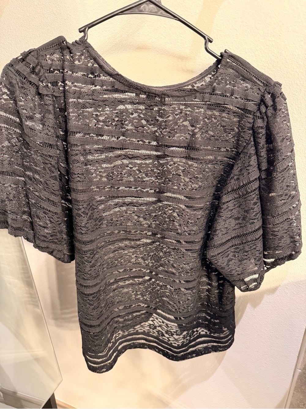 Express Black Lace Short-Sleeve Blouse